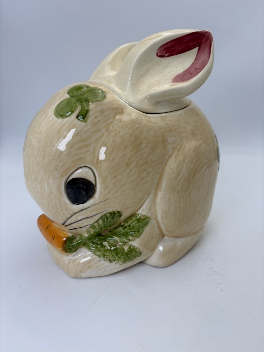 Vintage California Pottery “Lucky Bunny” Cookie Jar with Carrot and Shamrocks